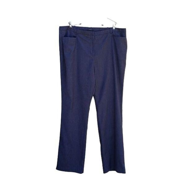 Worthington Modern Fit Pant High-rise Straight Leg Gray Striped Navy Sz 18 - Picture 1 of 8